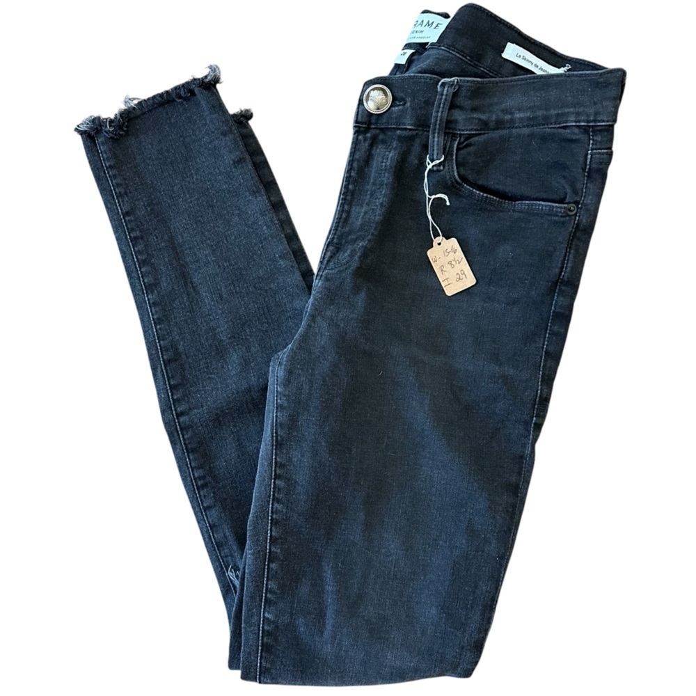 Frame Denim SZ 28 Le Skinny de Jeanne black distressed denim EUC - Picture 2 of 10